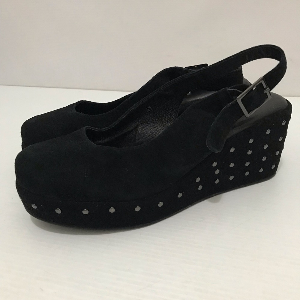 CORDANI Black Suede Stud Platform Slingbacks Shoes Heels Pumps Size 41